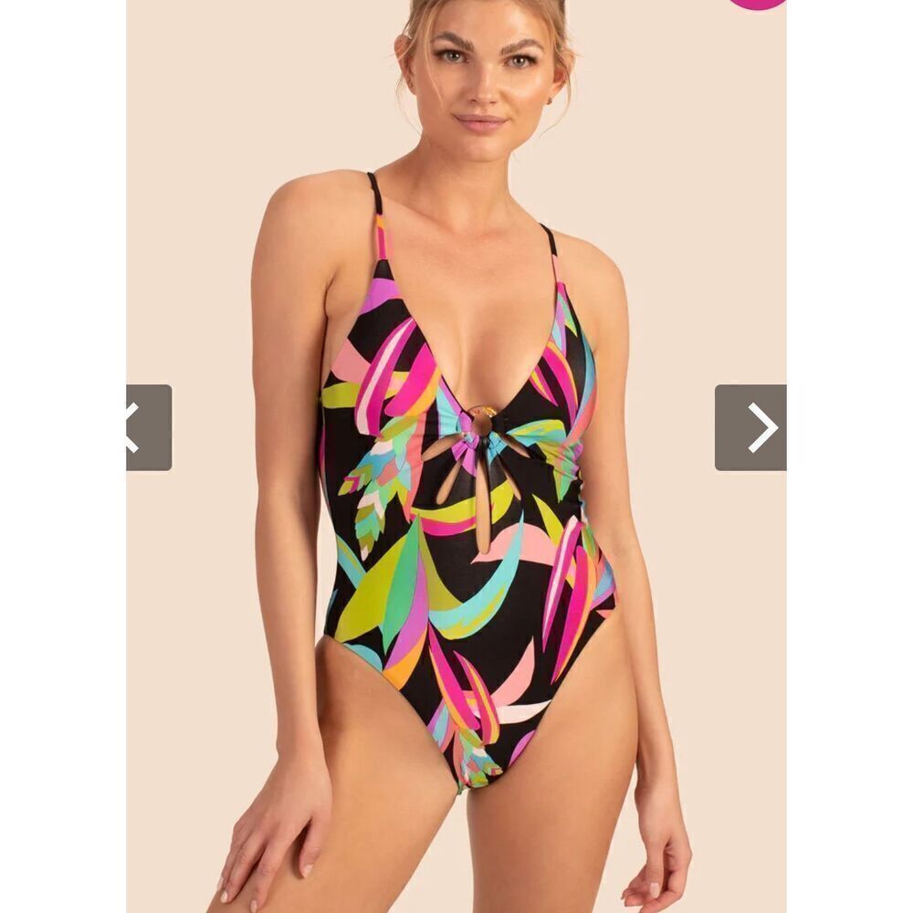 Trina Turk BIRDS OF PARADISE CUT MAILLOT One Piece Swimsuit NWT Size 2